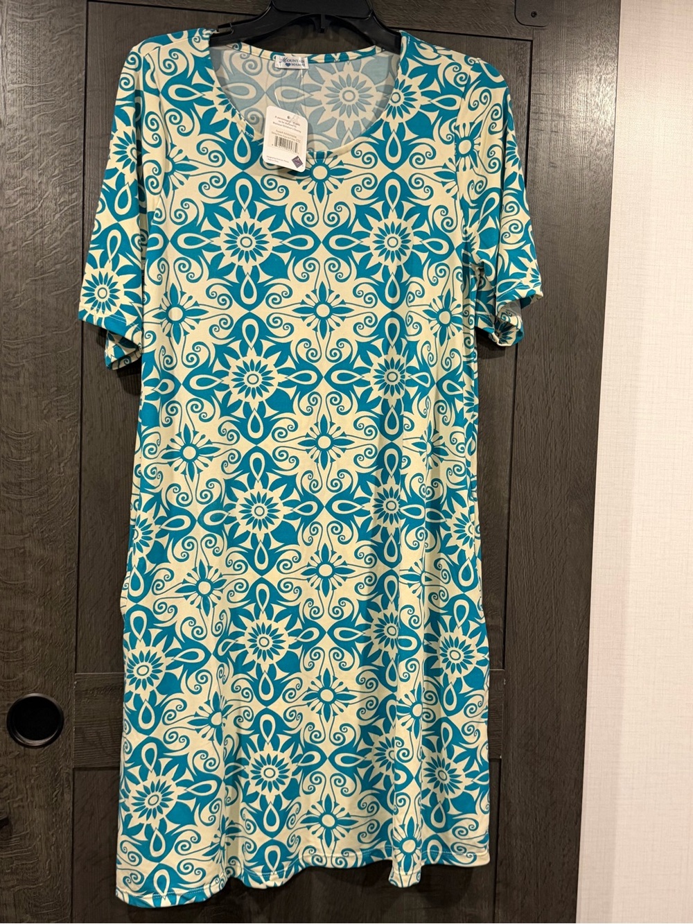 Turquoise Patterned Short Sleeve Dress